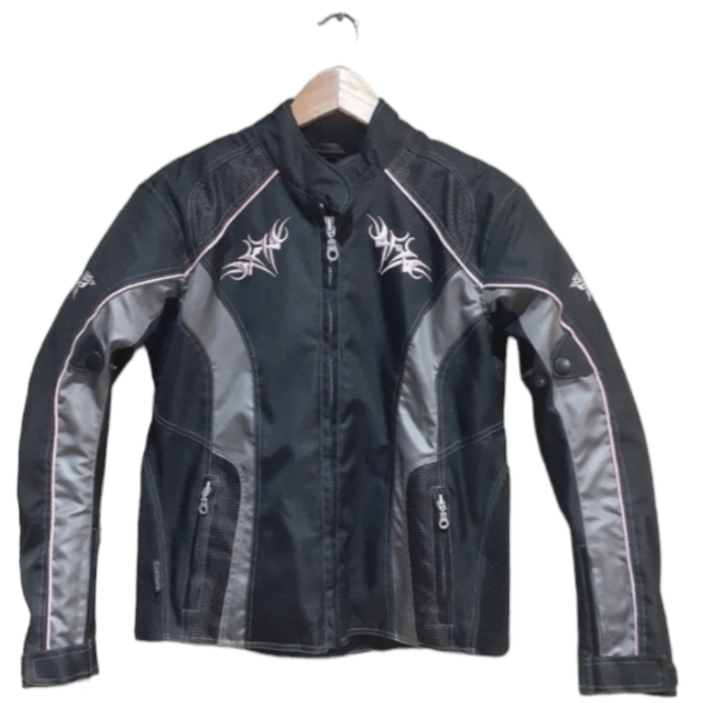 Cordura Women's Motorcycle Jacket Black Silver Pink Size XS